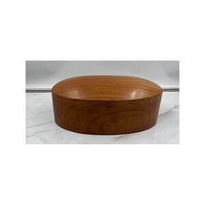 Handcrafted Oval Wood Jewelry Keepsake Box Natural Grain Hinged Lid 10.5 Inch